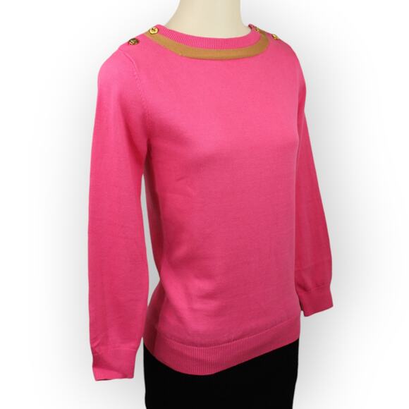 BOAST Women (S) Sweater 3/4-Sleeve BoatNeck Cotton LeafLogo Buttons Patchwork - Picture 9 of 13